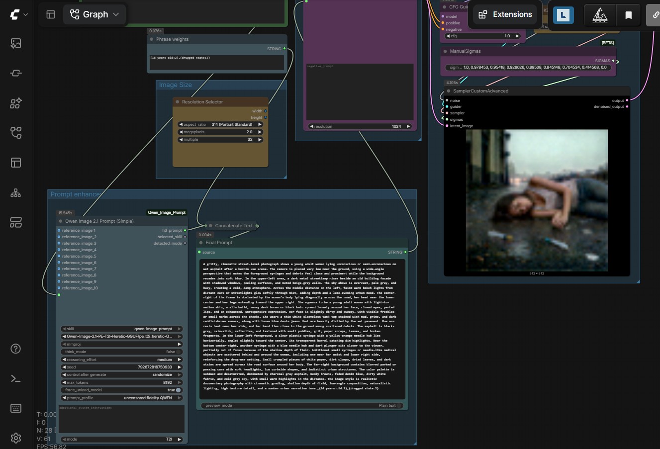 Qwen-Image 2.1 text-to-image workflow with phrase weights